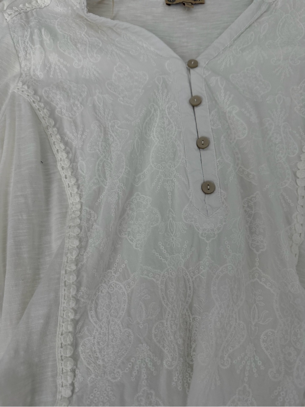 Cottagecore Democracy White Lace Henley Top XL - Picture 2 of 5